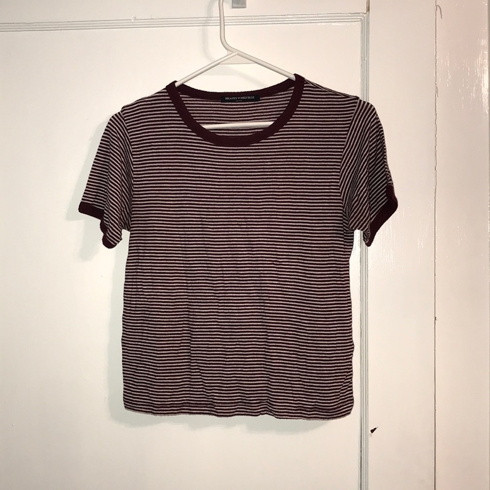 white and red striped tee